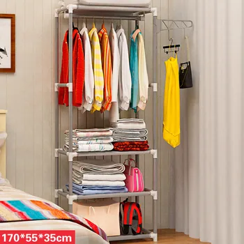 

Assembly Floor Shelf for Clothes Coat Rack Hanger Standing Metal Non-woven Fabric Wardrobe for Clothing Storage Shelves