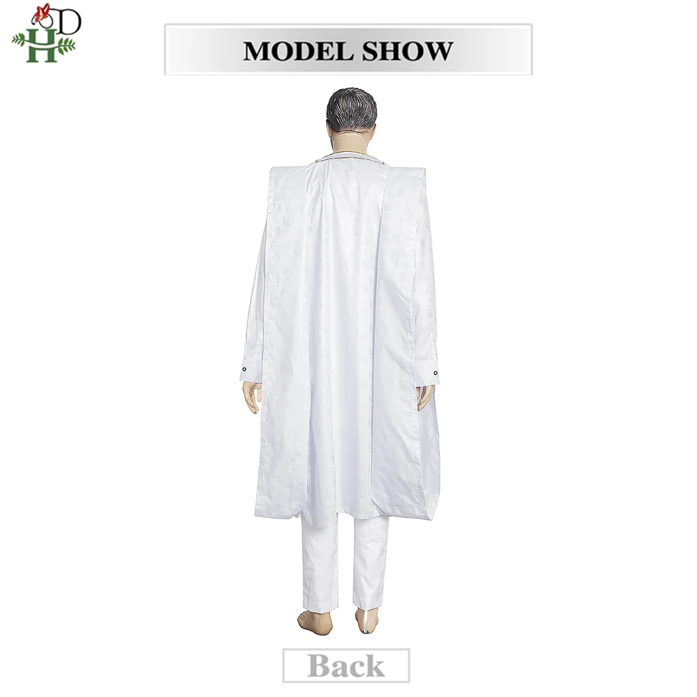 african fashion designers H&D African Bazin Riche Outfits Ankara Dashiki Men Agbada Traditional Boubou Shirt Pants 3 PCS Set Wedding Party Clothes african attire