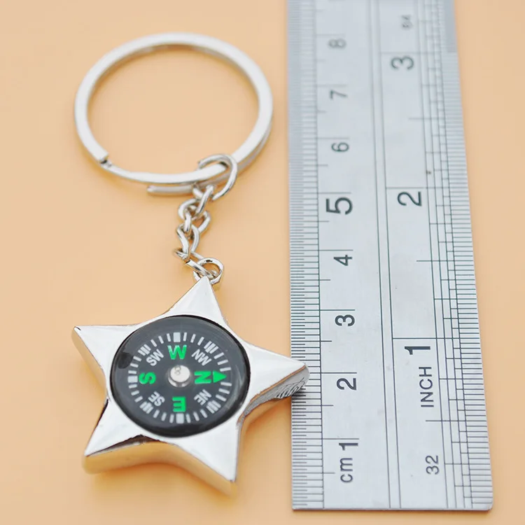 Creative Gifts Customizable Keychain Wholesale Small Jewelry Cool Five-pointed Star Compass Key Chain Foreign Trade Hot Goods