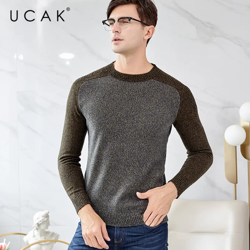 Promo UCAK Brand Pure Merino Wool Sweaters Men New Fashion Tops Casual O-Neck Streetwear Autumn Winter Pull Homme Warm Sweaters U3133