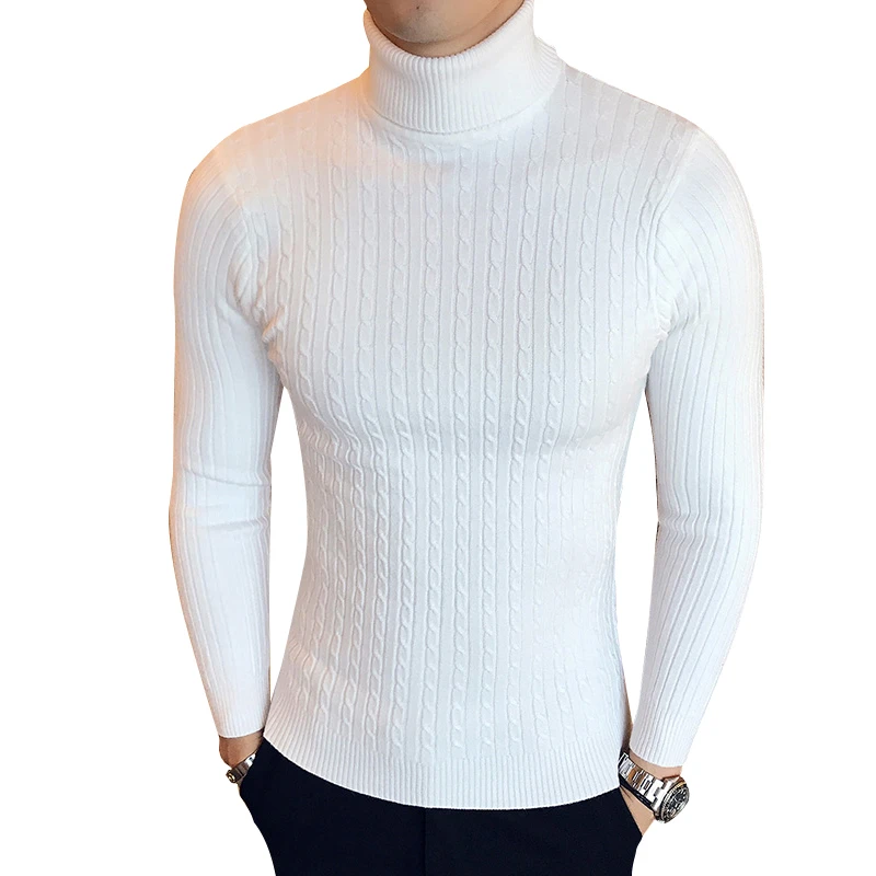 ouxiuli Mens Casual Long-Sleeved Pullover High Neck Sweaters Knit Blouse 