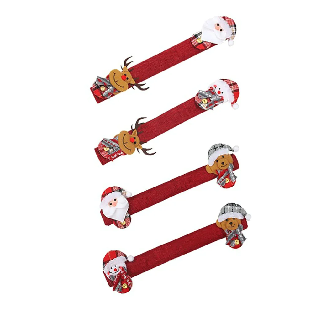 3pcs/set Christmas Decoration Kitchen Refrigerator Microwave Oven Door Handle Knob Cloth Covers Snowman Pattern Design - Цвет: C