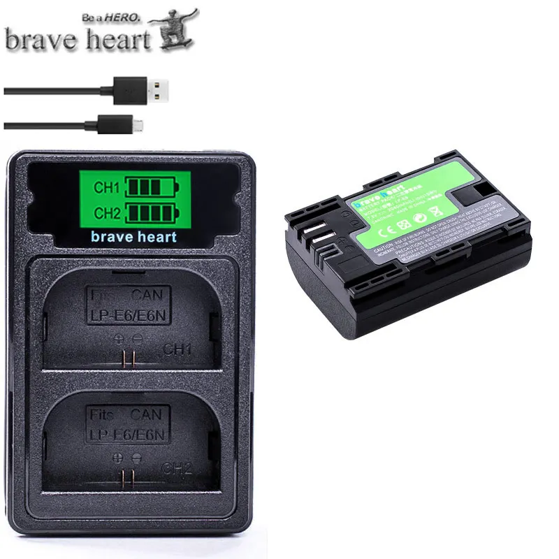 charger and 1battery 2040 мАч LPE6 LP-E6 LP-E6N LP E6 E6N батарея сделана с Panasonic сотовый+ ЖК USB зарядное устройство для Canon EOS 5D Mark II III 7D 60D 6D - Цвет: charger and 1battery
