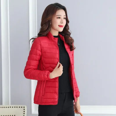 Тонкая хлопковая куртка, Короткие топы, зимняя куртка, Женское пальто, корейский стиль, тонкий, плюс размер, Женская парка, пальто, волнистый узор, стеганая куртка - Цвет: Красный