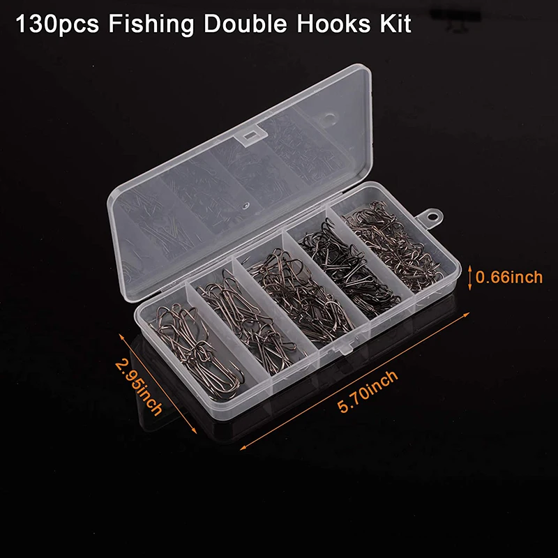 130 개/상자 긴 생크 더블 낚시 후크 개구리 미끼 미끼 후크 플라이 지그베이스 Fishhooks에 대한 Duple 후크를 묶는