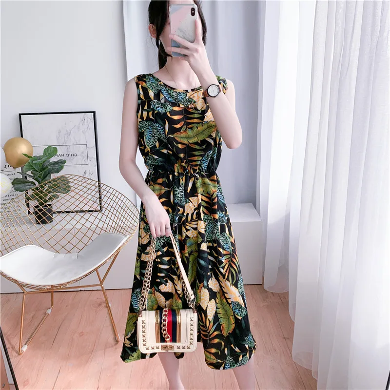 

2020 Summer New Hot Selling Slim Fit Mid-length Chiffon Sleeveless Dress WOMEN'S Dress Base Skirt