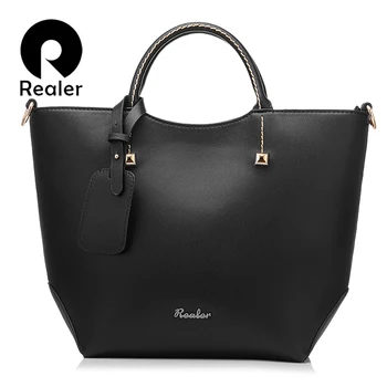 

REALER women handbag large bucket shoulder crossbody bag female artificial leather ladies totes messenger top-handle bags 2020