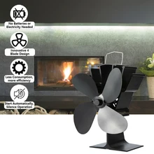 

4 Blade Black Fireplace fan Heat Powered Stove Fan Log Wood Burner Eco Fan Quiet Home Fireplace Fan Efficient Heat Distribution