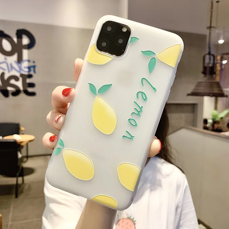 

Fashion Flash Real Dry Pressing Lemon Phone Case for iPhone 11 Pro XS MAX x XR 6 7 8 plus Transparent Silicone Back Cover Girl