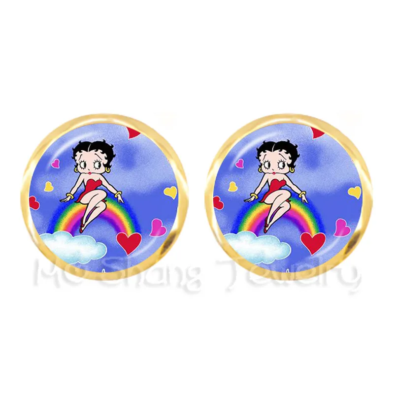 Новое поступление милые очаровательные Betty Boop детские милые серьги-гвоздики мультфильм Античная бронза с покрытием серьги гвоздики для друзей