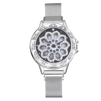 

Women Watch Mesh Magnet 360 Degree Rotating Dial Ladies Watch Luxury Fashion Diamond Quartz Watch for Women Clock Relogio Femino