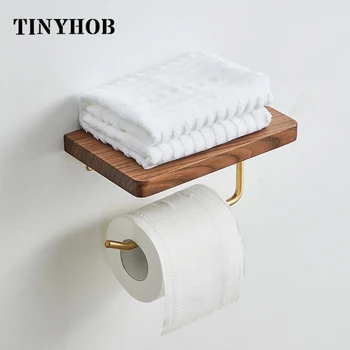 

Golden Paper Holder for Bathroom Nodic Style Brass with Black Walnut Paper Holder Simple Shelf Bathroom Hardware