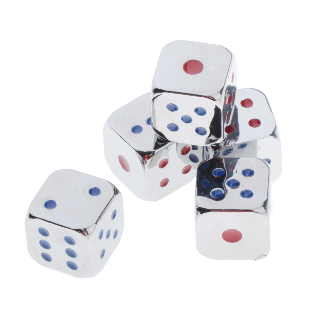 Lots 5 Six Sided D6 Dice 12mm Dice Die Metal with Wooden Dice Cup Box Golden/Silver w/ Blue&Red Pips Drinking Playing Game Dice