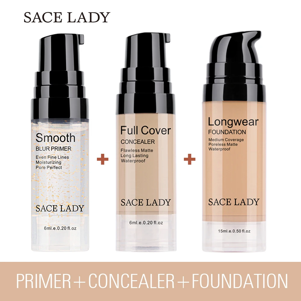 

SACE LADY Face Base Makeup Set Smooth Primer Matte Foundation Full Cover Concealer Make Up Oil Control Cosmetic Wholesale