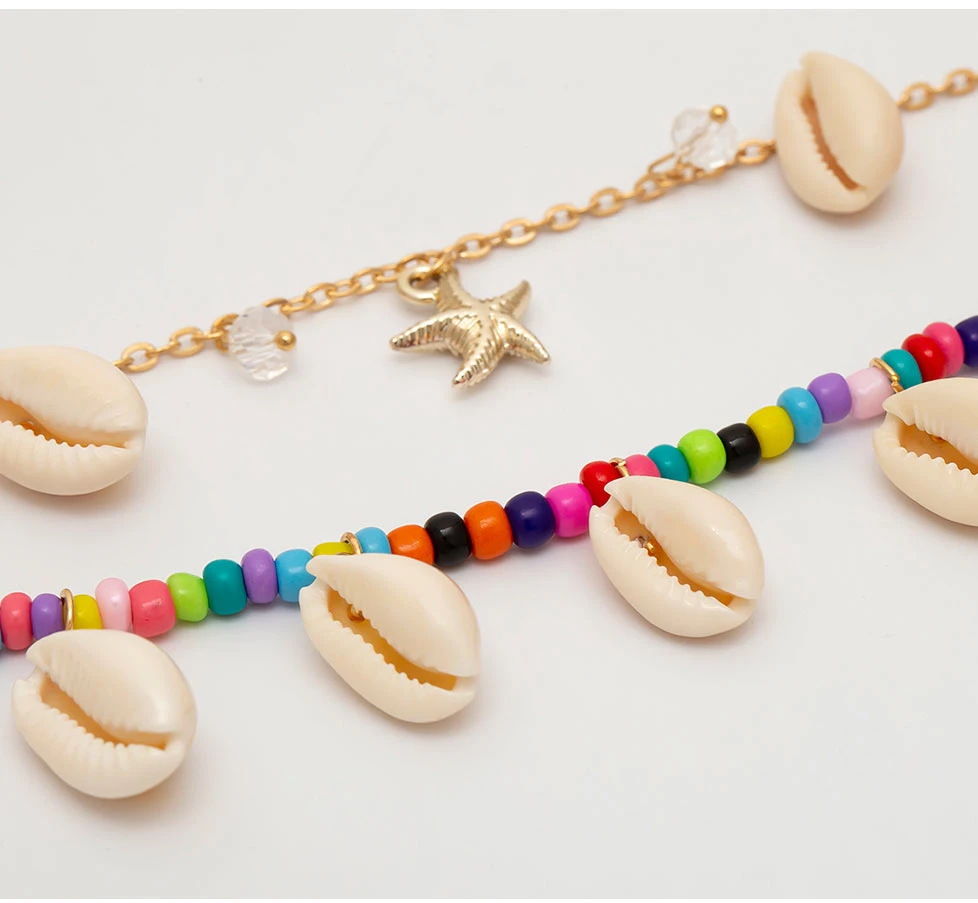 Youvanic Boho Seashell ножные браслеты для женщин в виде ракушки амулеты красочные бусины браслет на лодыжке цепочка для ног летние пляжные модные украшения 0557