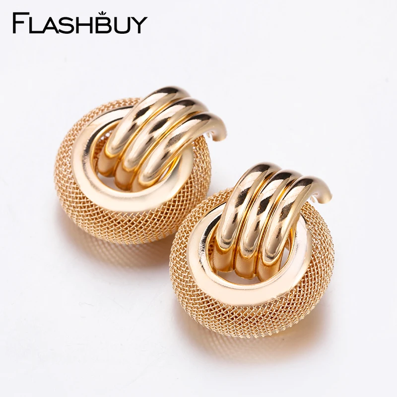 Женские серьги капельки Flashbuy большие круглые золотистого цвета в форме колеса из