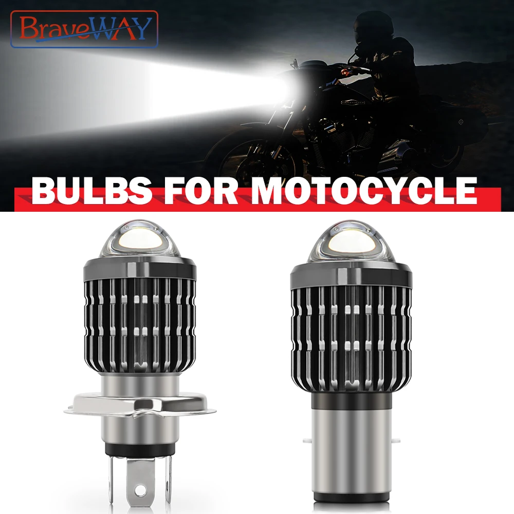 

BraveWay 1PCS H6/BA20D LED H4 LED Motorcycle Headlight Bulbs with Lens 6000LM Hi Lo Light Moto Accessories Lightings 6500K -MT05