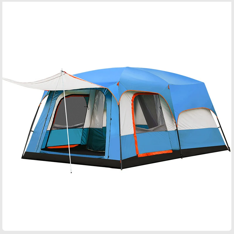 Blue 8-12 Person Tent Two-bedroom One-living-room Family Rainproof Multi-person Camping Tent Double layer Waterproof Outing Big Space - Цвет: Blue