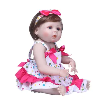 

22inch Full Silicone Lifelike Doll Polka Dot Skirt Bow Headband Hot Pink Deer Early Childhood Kids Baby Toy R9UE