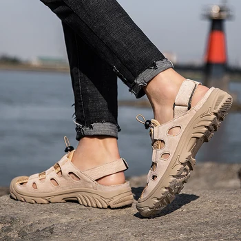 

.Men Sandals Footawear Male Shoes Leather Summer Men Shoes Beach Comfortable Fashion Outdoor Casual Size 38-44 Men Sandals