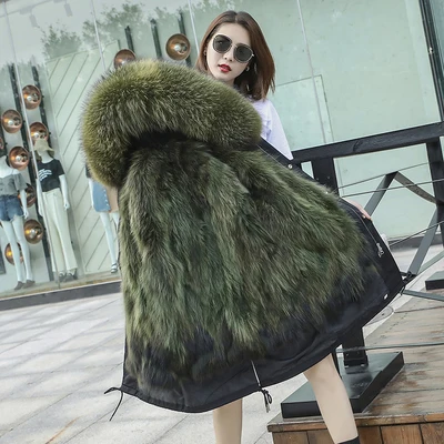 Новинка, модное женское пальто из натурального меха, толстовки с капюшоном из меха лисы, Длинные теплые парки из меха енота для женщин, большие размеры XXXL 3XL - Цвет: F 88cm