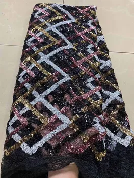

2020 High Quality Nigerian Lace Fabric African Sequins Lace Fabric French Embroidery Tulle Lace Fabric For Wedding Party Dress