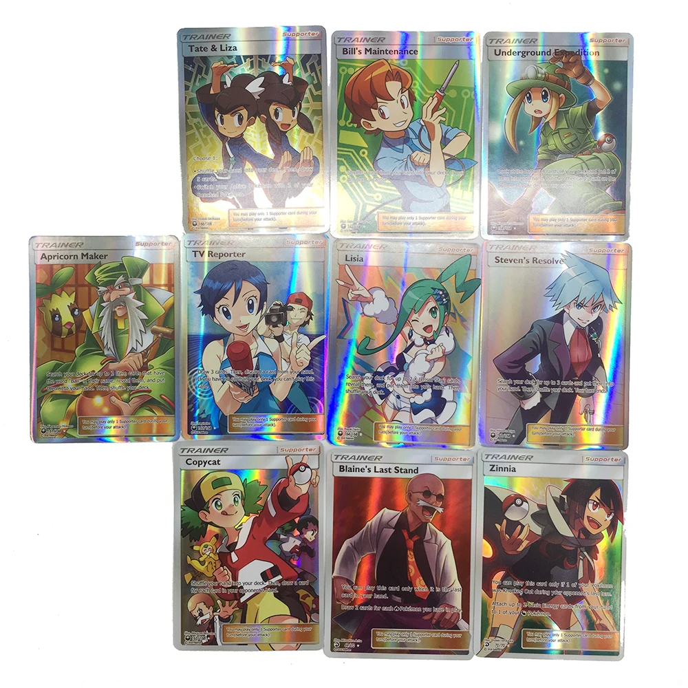 Takara Tomy Pokemon Cards TCG 100 шт. GX MEGA Trainer Energy Cover Flash Card Sun Moon коллекционный Подарок детская