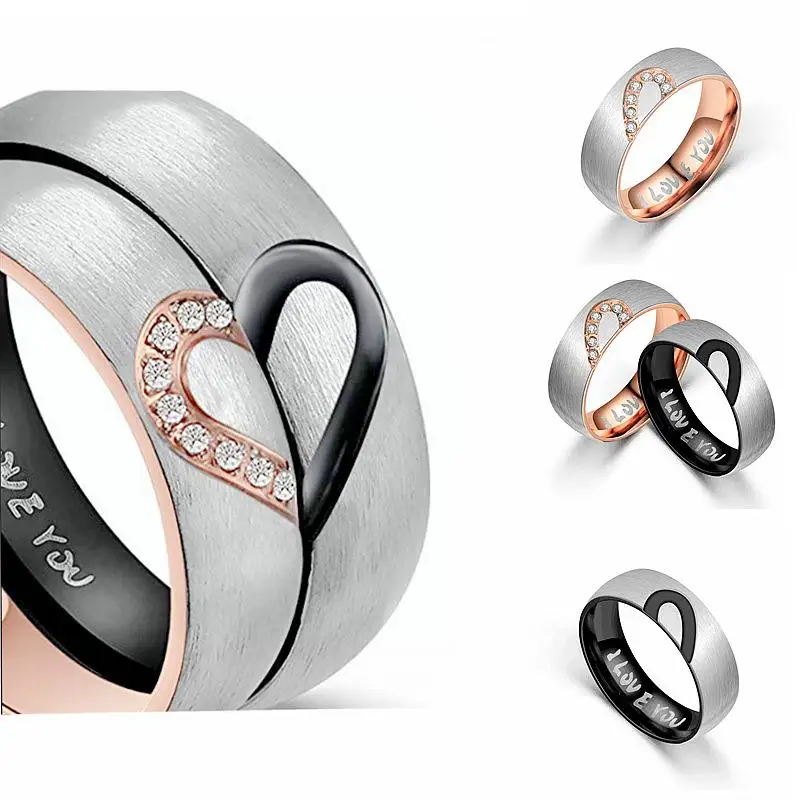 New Fashionable and Simple Peach Heart-shaped I Love You Couple Stainless Steel Frosted zircon Ring | Украшения и аксессуары
