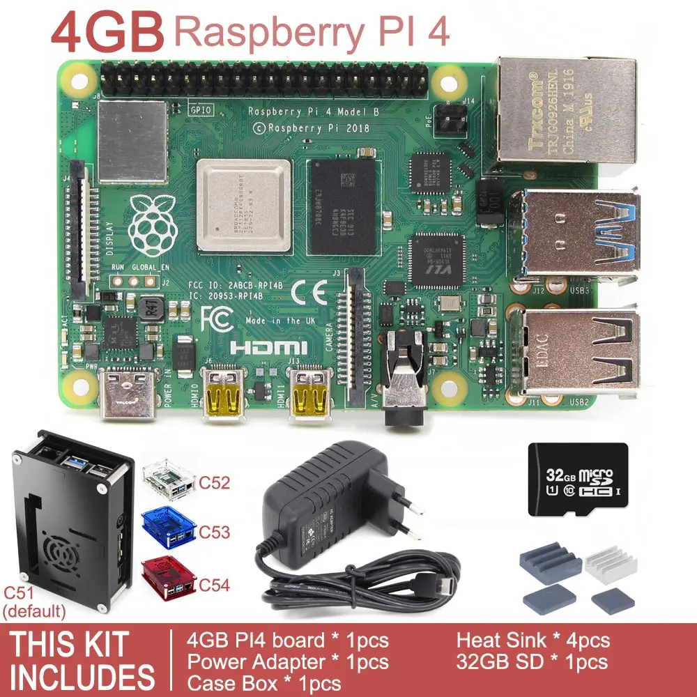 4GB Kit 2 Выпуск Raspberry Pi 4 Модель B BCM2711 четырехъядерный процессор 1,5 ГГц 1 ГБ/2 ГБ/4 ГБ SDRAM комплект макетной платы - Комплект: 4GB Kit 2