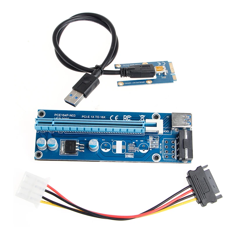 Мини PCI-E Express 1x To16x USB 3,0 удлинитель Riser Card адаптер SATA кабель питания D08B