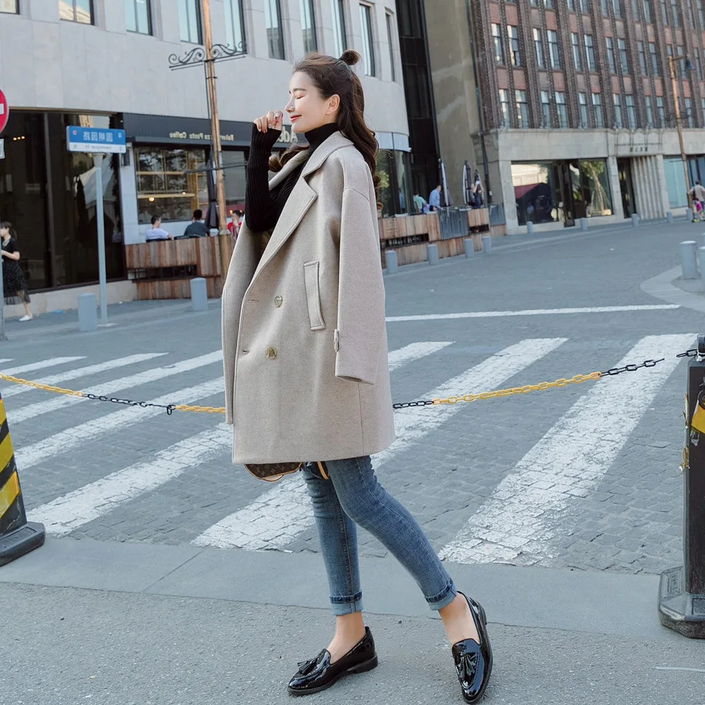 

Photo Shoot 2018 Autumn And Winter New Style Light Mature-Retro British Style Double Breasted Mid-length Duffle Coat Woolen Jack