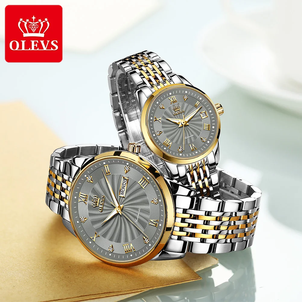 OLEVS Fashion Lovers Watches Brand Luxury Automatic Mechanical Watch Stainless Steel Waterproof Couple Watch relogio masculino