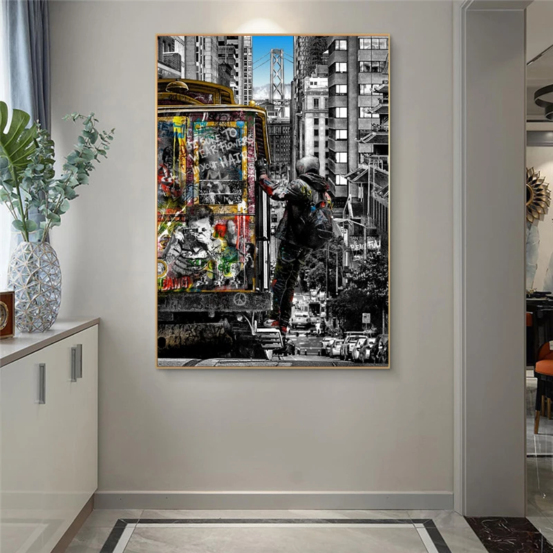 Banksy Wall Art Paintings Street Landscape of London City Canvas Graffiti Pop Posters And Prints for Home Decor | Дом и сад