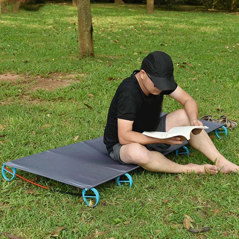 

Outdoor Camping Hiking Travel Single Aluminium Frame Mat Folding Bed Sturdy Ultra Light Climbing Cot Portable Rest Sleeping