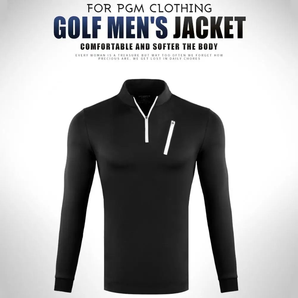 Male Golf Autumn Winter Clothes Stand Collar Long Sleeve T-shirt Windproof Warm Suit Windproof Waterproof Smooth Zippered Pocket