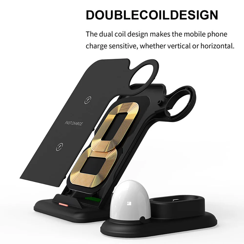 FDGAO 4 in 1 Wireless Fast Charging Stand 10W Qi Charger for iPhone 11 XS XR X 8 Apple Watch 5 4 3 2 1 Airpods Samsung S10 S9 S8