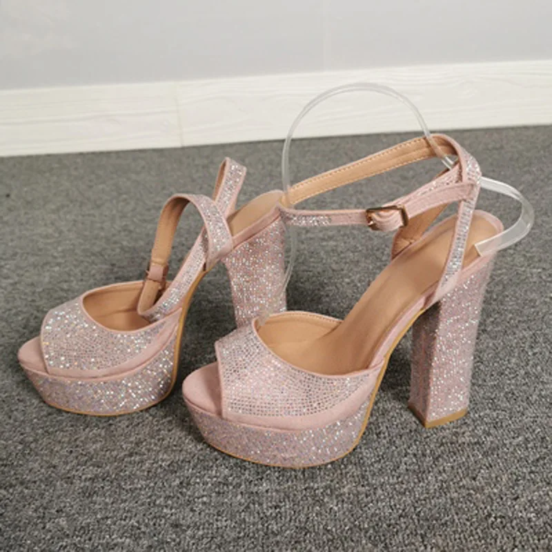 

Brand Design Gladiator Sandals Women Stripper Shoes Summer Sexy Thin High Heel Platform Shoes Woman Crystal Sequined Bling Shoe