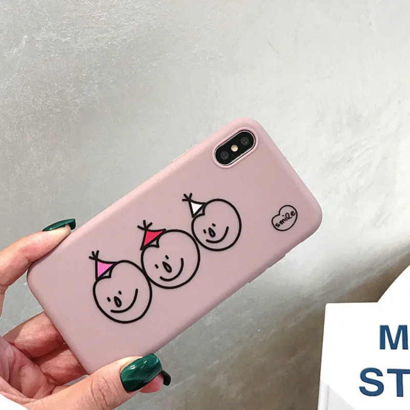 For Lovely Happy Smiling Face Apply Apple X/xs Max/xr Full Package Hand Soft Shell 6s case funda off Green Pink iphone 7 8plus | Мобильные
