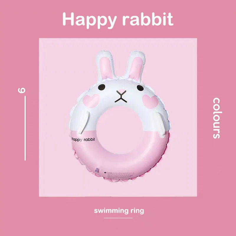 

Inflatable Rabbit Kids Cartoon Lovely Swimming Ring With Handle Child Life Buoy Summer Party Pool Float Toys High Quality Gift