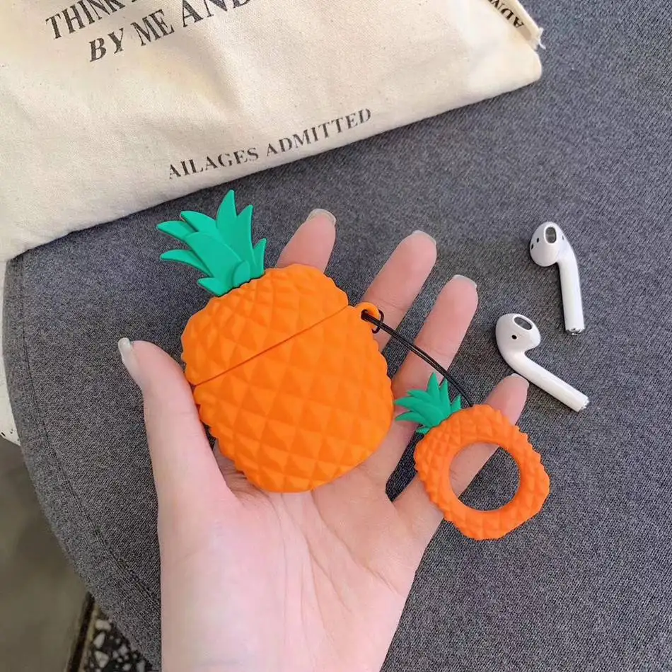 Для AirPods случае 3D мультяшный наушник чехол для Apple Airpods 2 забавные интимные аксессуары защитную крышку с палец кольцо ремень - Цвет: Orange Pineapple