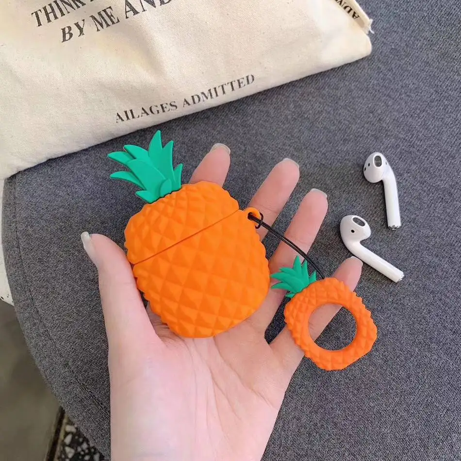 Orange Pineapple Для AirPods случае 3D мультяшный наушник чехол для Apple Airpods 2 забавные интимные аксессуары защитную крышку с палец кольцо ремень - Цвет: Orange Pineapple
