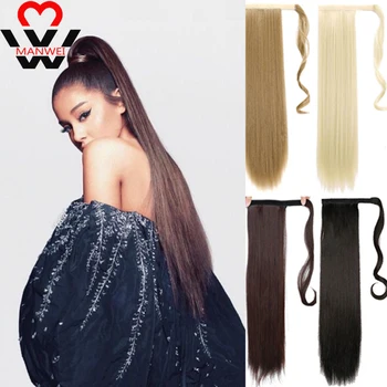 

MANWEI 24inch Long Straight Hair Extension Synthetic Ponytail Hair Extensions with Black Blonde Brown Colors For Women