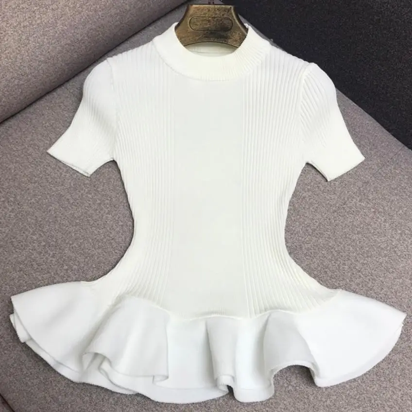 

2019 summer autumn new retro elegant pullover women o-neck short sleeve knitted sweater tops