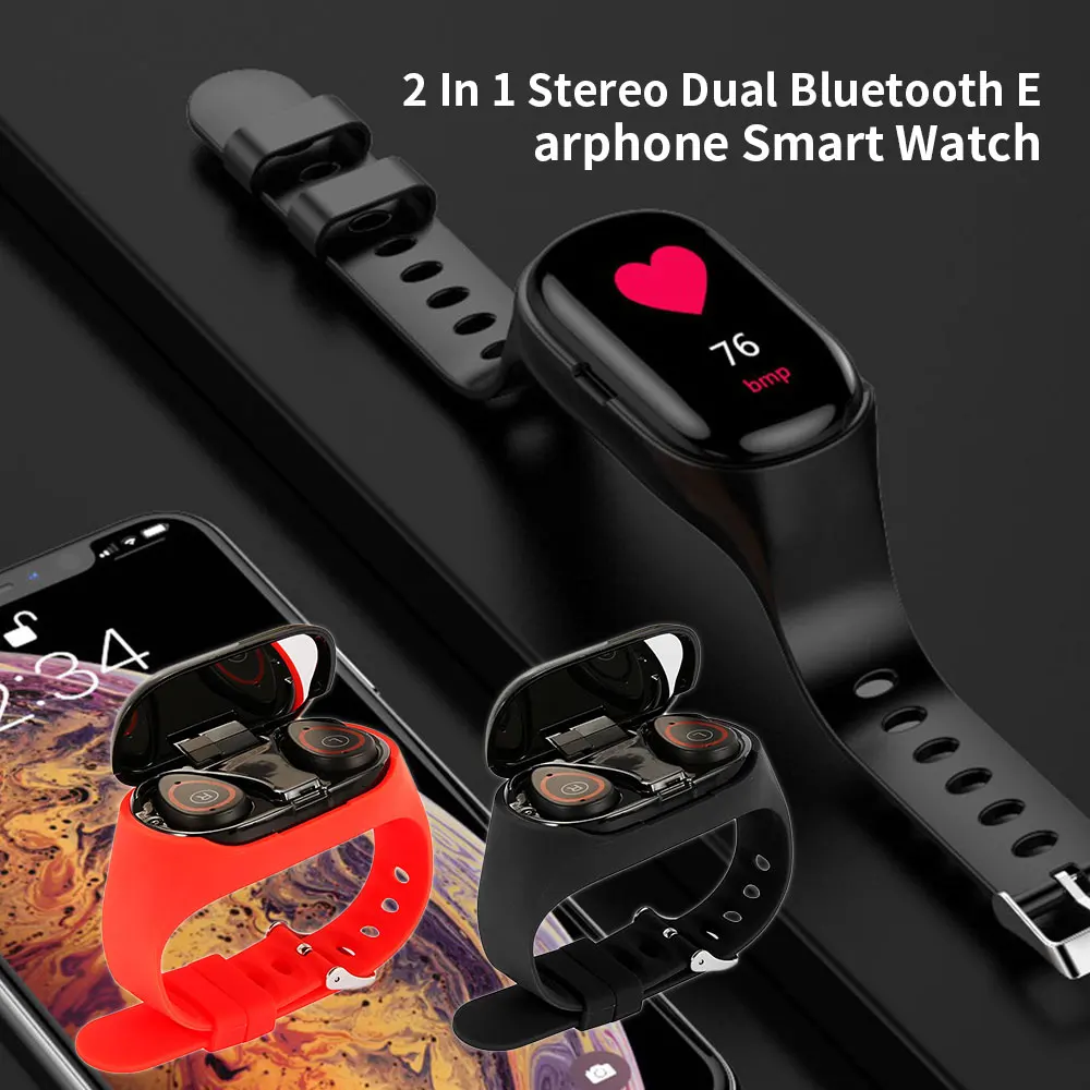 Willkey M1 Smart Watch With Bluetooth Earphone Headphones Heart Rate Monitor Wristband Long Time Standby Sport Smart Bracelet