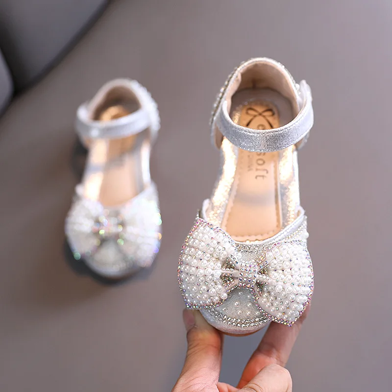 Girls Kids Shoes Rhinestone Butterfly Pearls Princess Shoes Wedding Party Dance