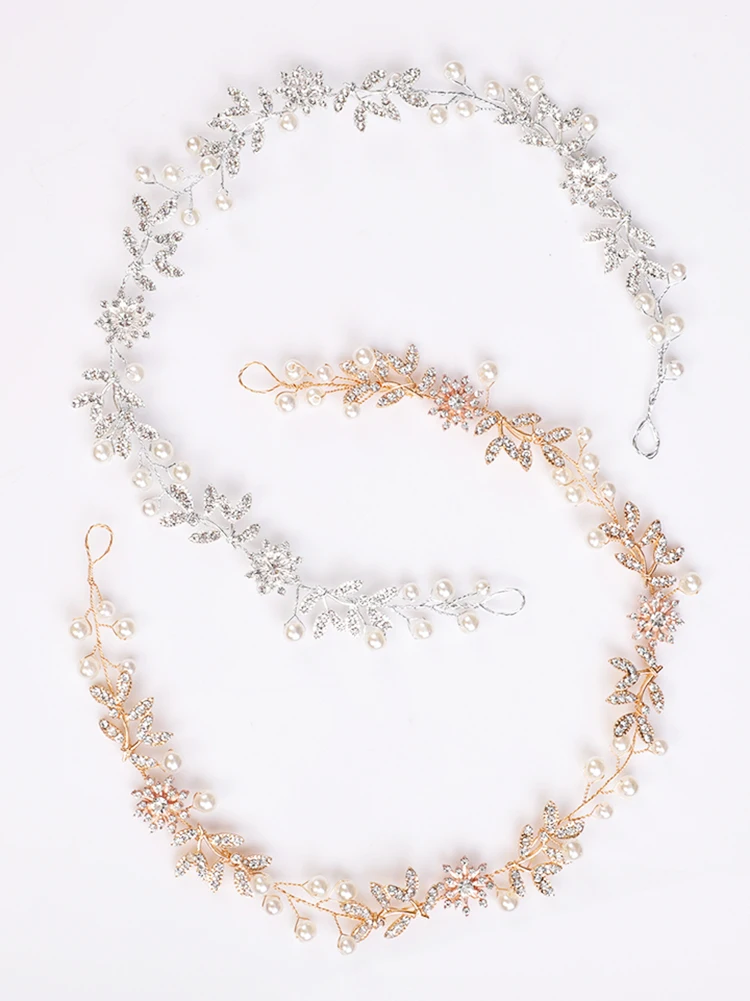 Bridal Rhinestone Flower Tiara Headbands Pearl Hair Jewelry Wedding Hair Accessories Handmade Prom Piece