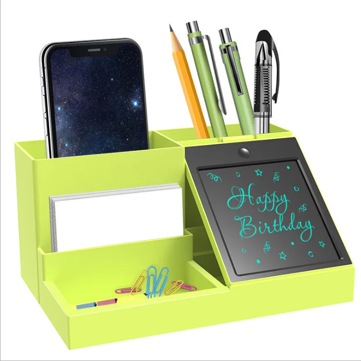 

Multi-function 4 Grid Desktop Pen Holder Office School Stationery Storage Case With LCD Handwriting Board Desk Pen Pencil Organi