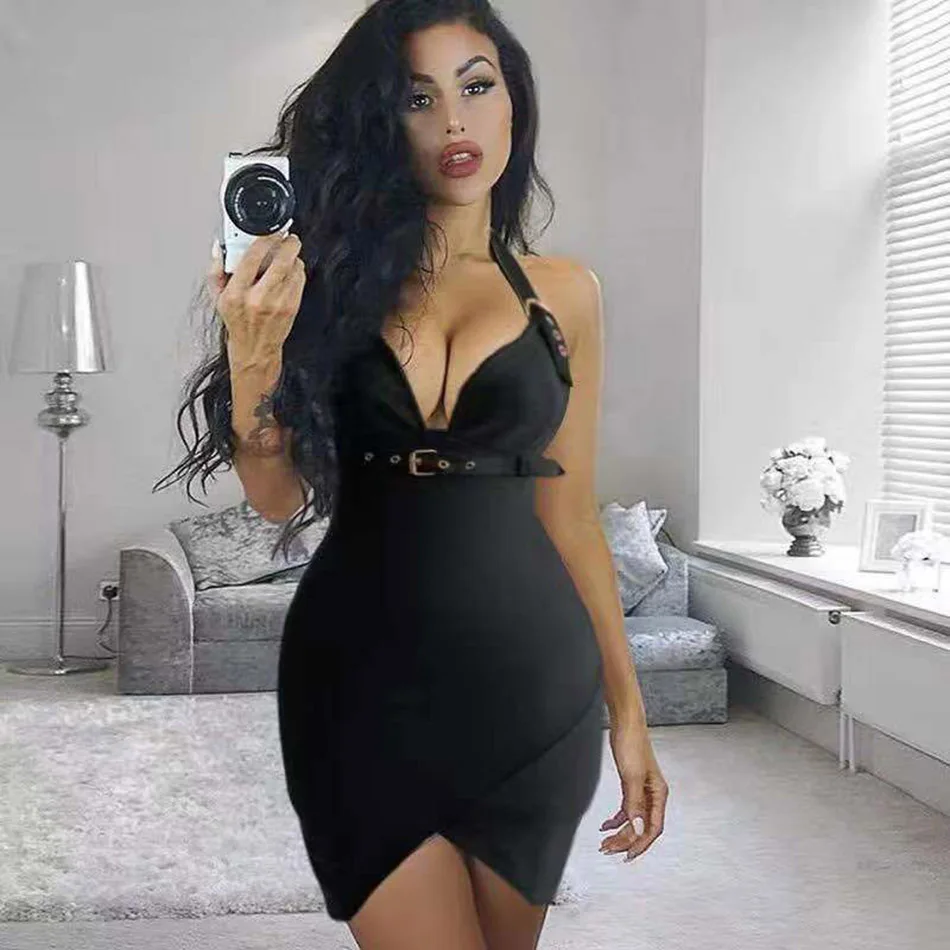 Летний черный комплект с ремешками пикантные тонкие бретельки Bodycon Клубные вечерние женские сексуальные вечерние платья оптом
