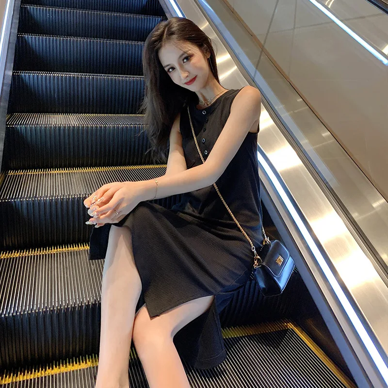 

Photo Shoot 2019 Hong Kong Style Spring And Summer New Style Korean-style Versatile Loose-Fit Slimming Jersey Dress