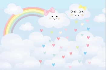 

7x5FT Fairy Tale Sky Color Rainbow Love Hearts Smile White Clouds Party Custom Photo Backdrop Background Vinyl 220cm X 150cm